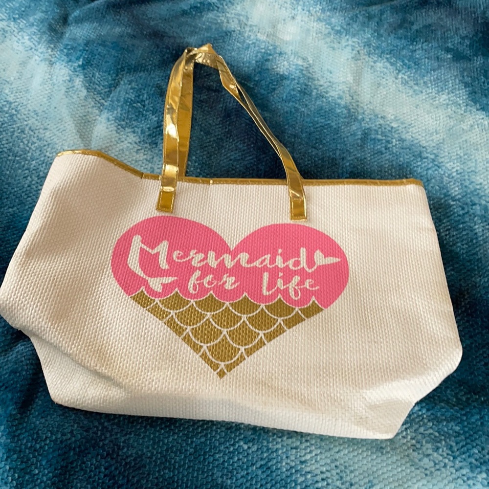 Mermaid for Life Tote Bag with Gold Handles